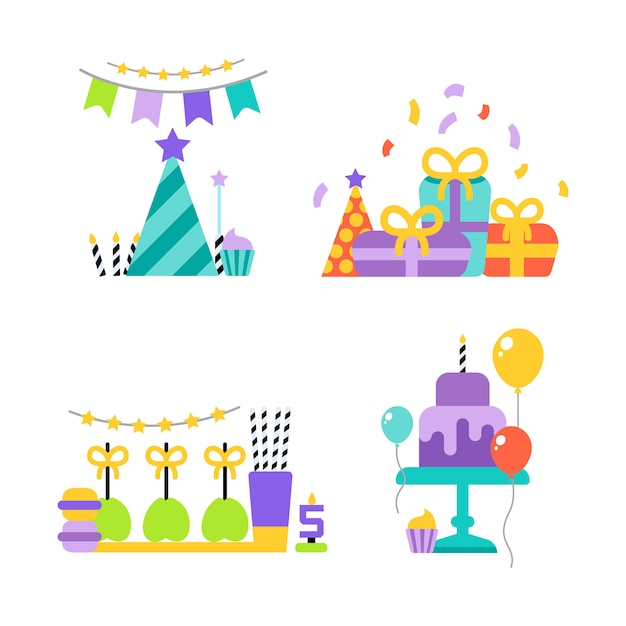 Free Vector birthday party set icons or elements