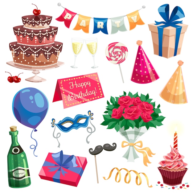 Free Vector birthday party set