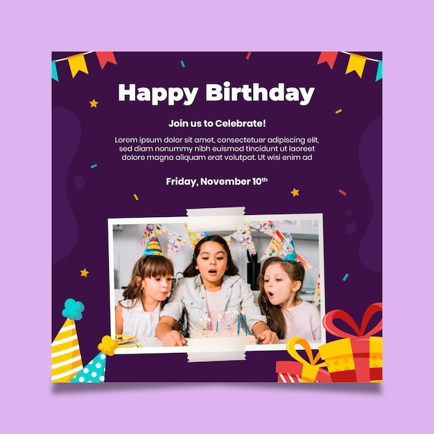 Birthday party squared flyer template