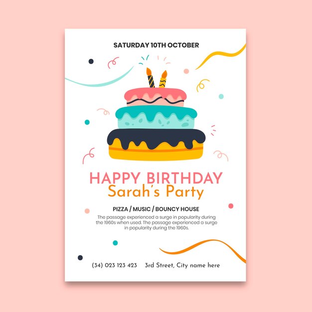 Birthday poster with cake template