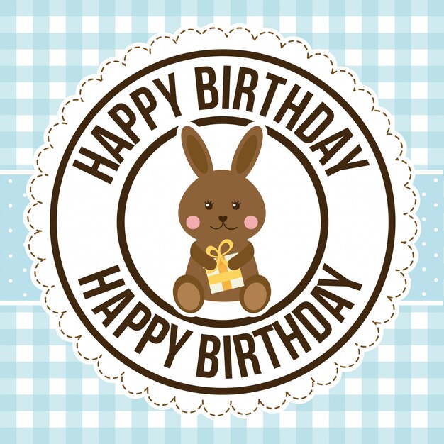 birthday rabbit over pattern, happy birthday greeting card