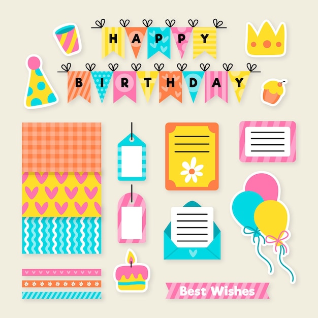 Free Vector birthday scrapbook set