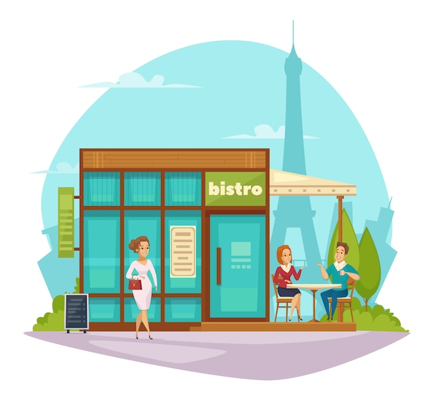 Bistro Cafe Terrace Flat Composition