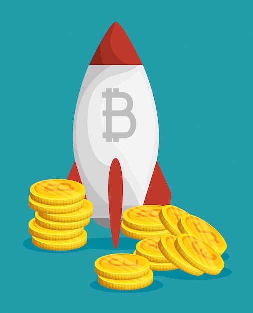 Free Vector bitcoin digital financial currency with rocket