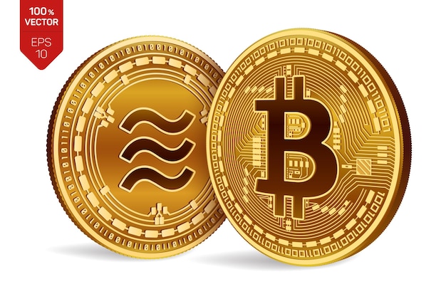 Free Vector bitcoin and libra 3d isometric physical coins digital currency cryptocurrency golden coins with bitcoin and libra symbol isolated on white background vector illustration