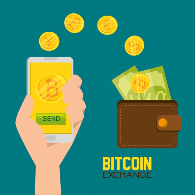 Free vector bitcoin virtual currency and wallet with bills