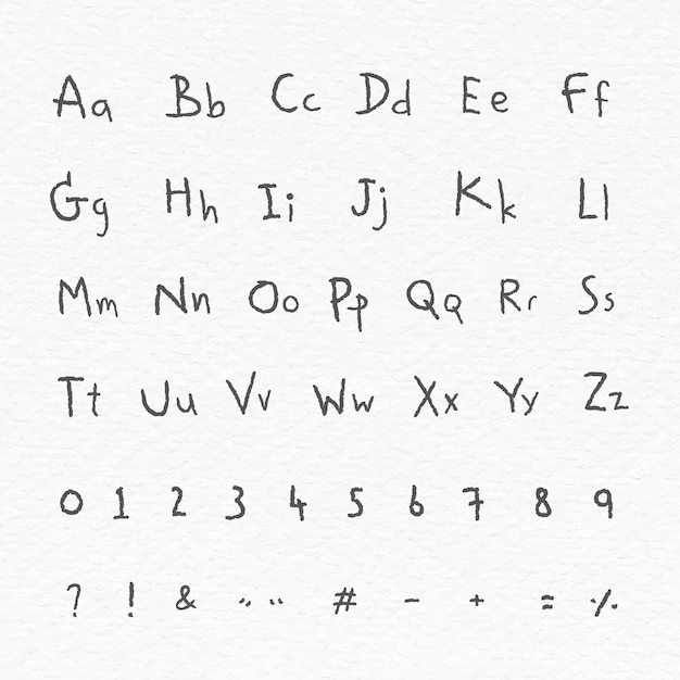 Free Vector black  alphabet and number set on a white paper