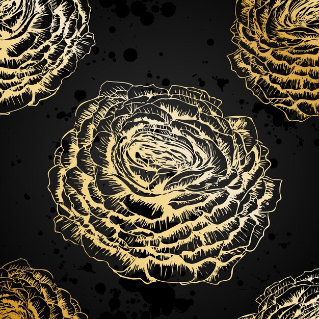 Black background with golden flowers