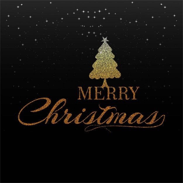 Free vector black background with golden letters for christmas