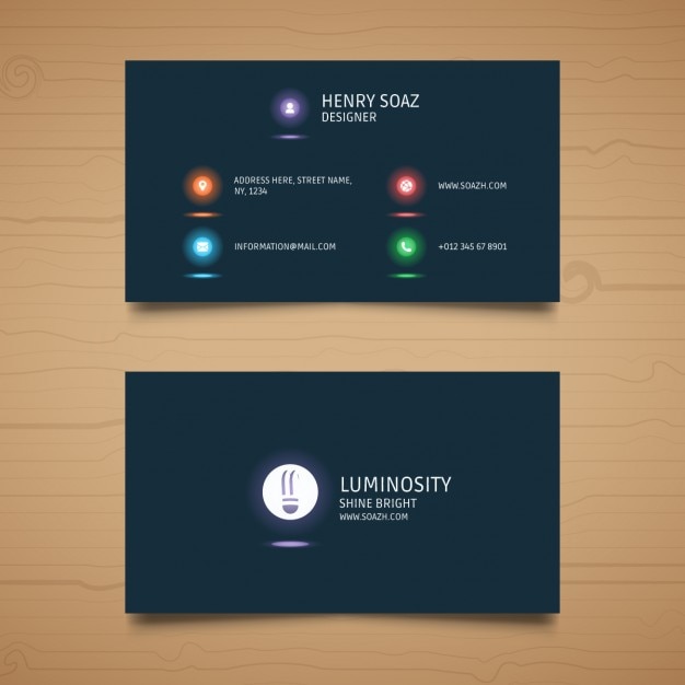 Free Vector black business card on a brown background