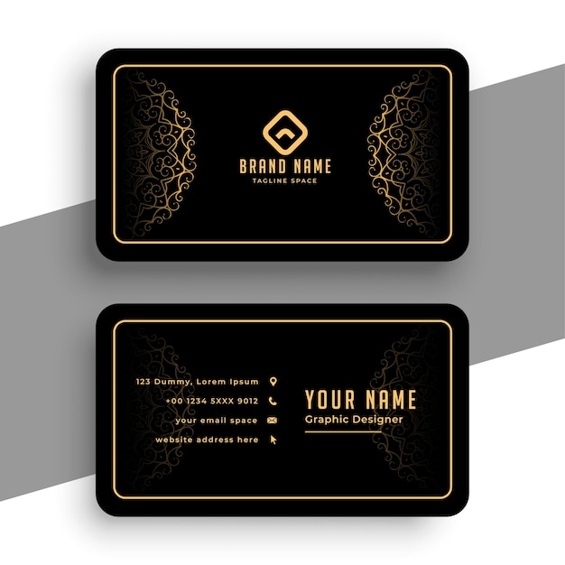 Black business card in luxury golden mandala style