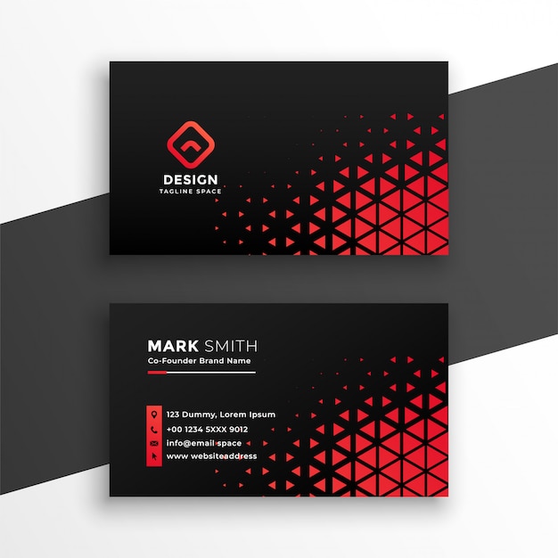 Free vector black business card with red triangle shapes