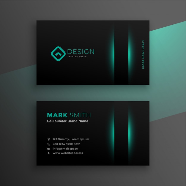 Free vector black business card with turquoise color theme