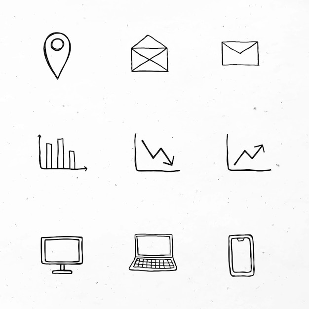 Black business icons  with doodle art  set