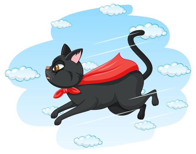 Black cat in red cape flying