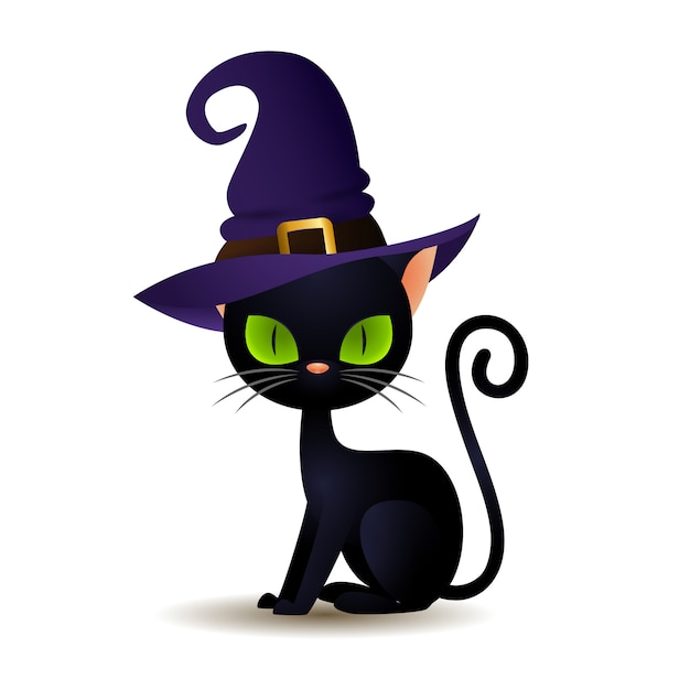 Black cat in witch hat