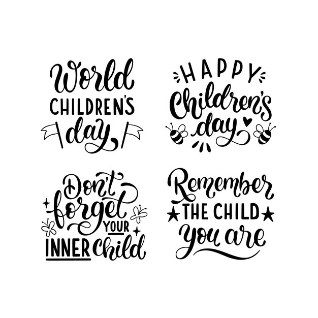 Black children's day lettering set