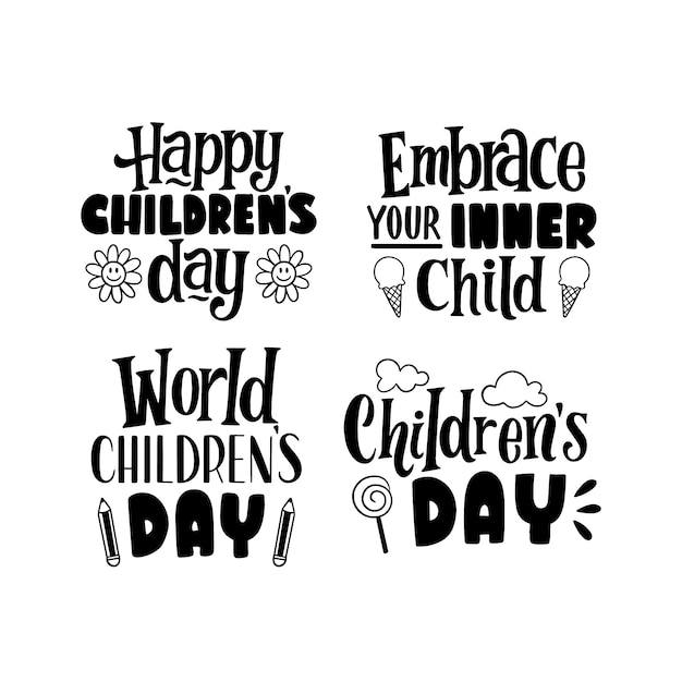 Black children's day lettering set