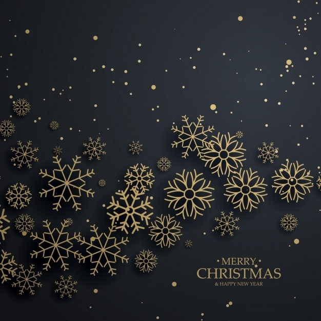 Black christmas background with golden snowflakes