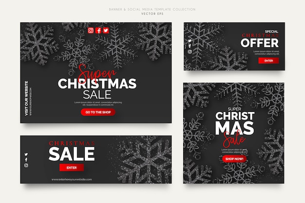 Black Christmas sale banner templates