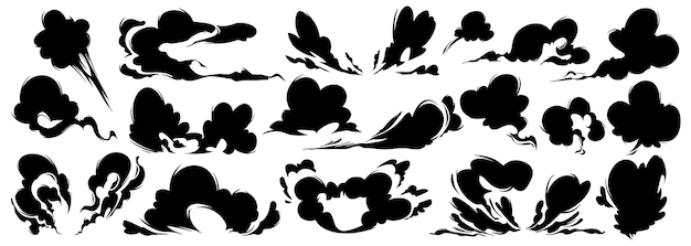 Free Vector black comic smoke clouds silhouettes