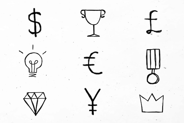 Black  currency symbols icons doodle set