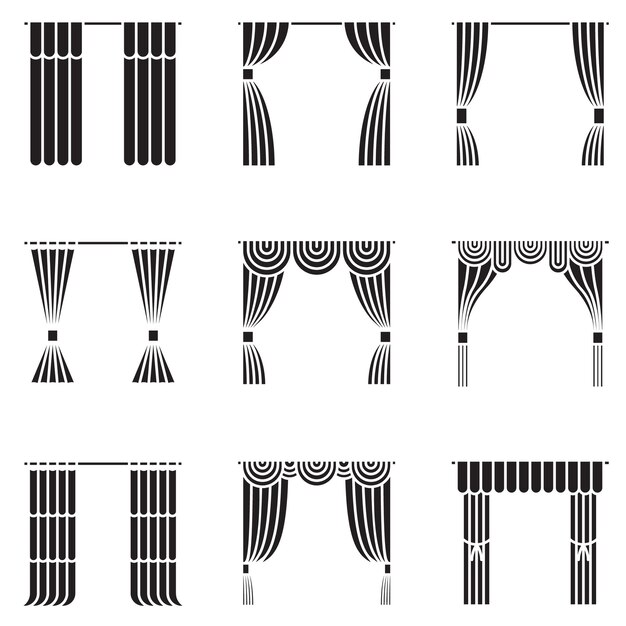 black curtains icons set.