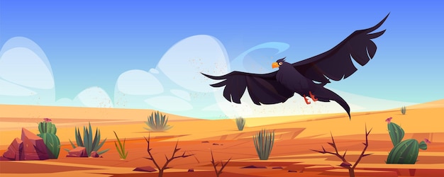 Free Vector black eagle over desert landscape falcon or hawk