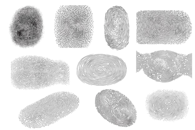 black flat detailed fingerprints illustration set