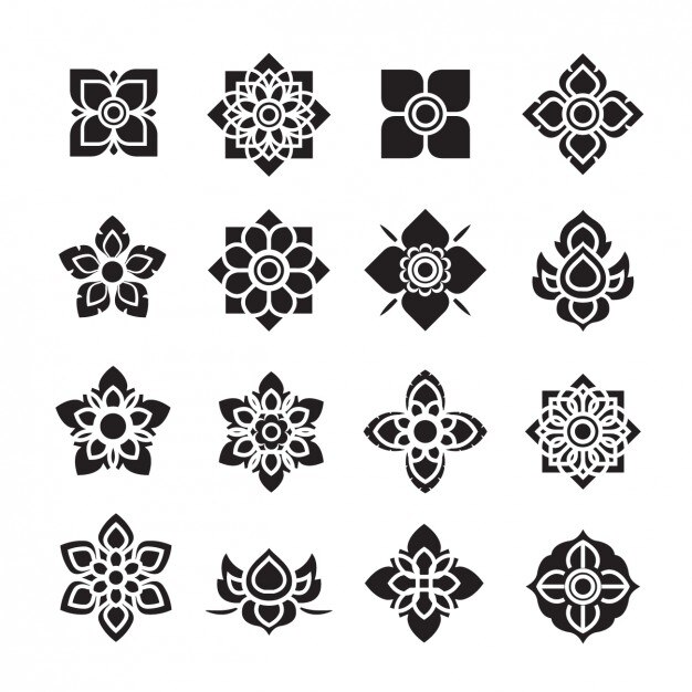 Black flowers icons collection