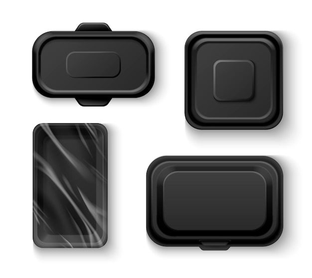 Free Vector black food tray empty container package mockup