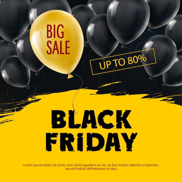 Free Vector black friday background with flying realistic balloons. 