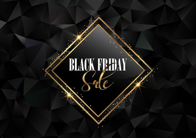 Free Vector black friday background with a gold frame and low poly design