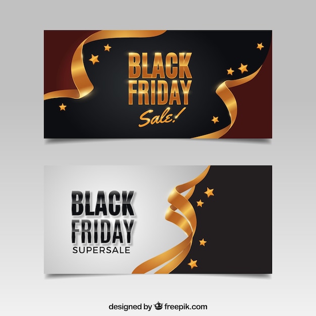 Black friday banners with golden and silver elements