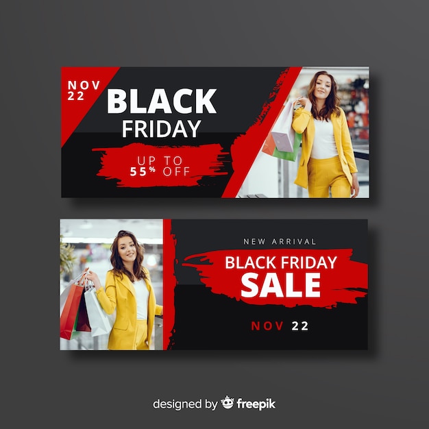 Black friday banners with photo in flat design