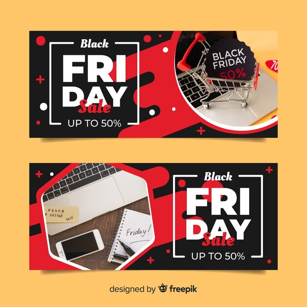 Black friday banners with photo in flat design