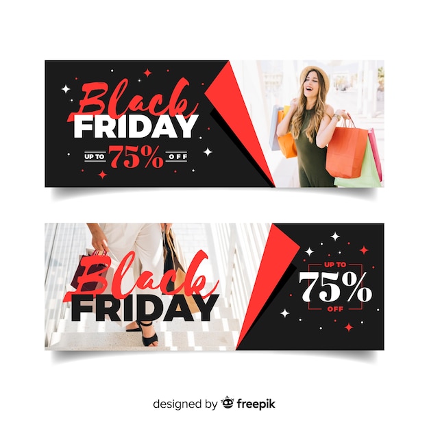 Black friday banners with photo in flat design