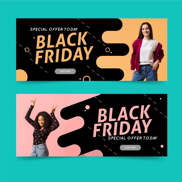 Black friday banners with photo in flat design