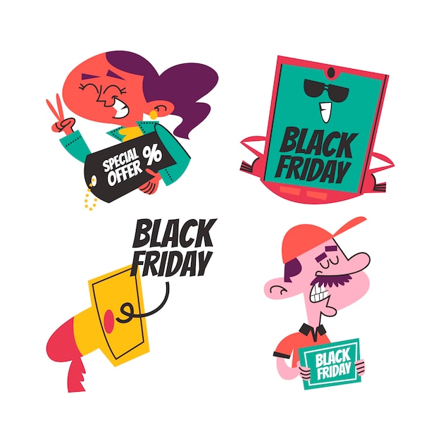 Free Vector black friday elements stickers collection