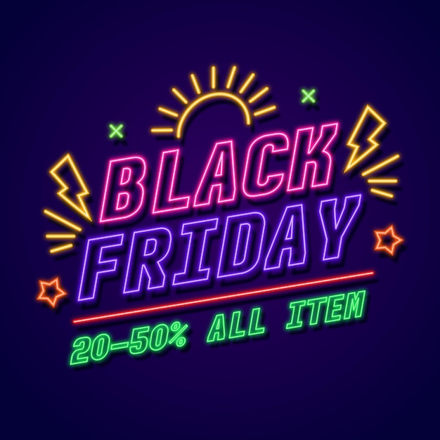 Black friday event sale in neon style