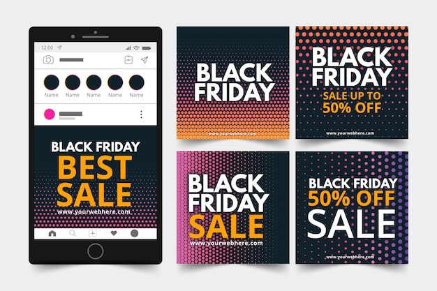 Free vector black friday instagram stories collection