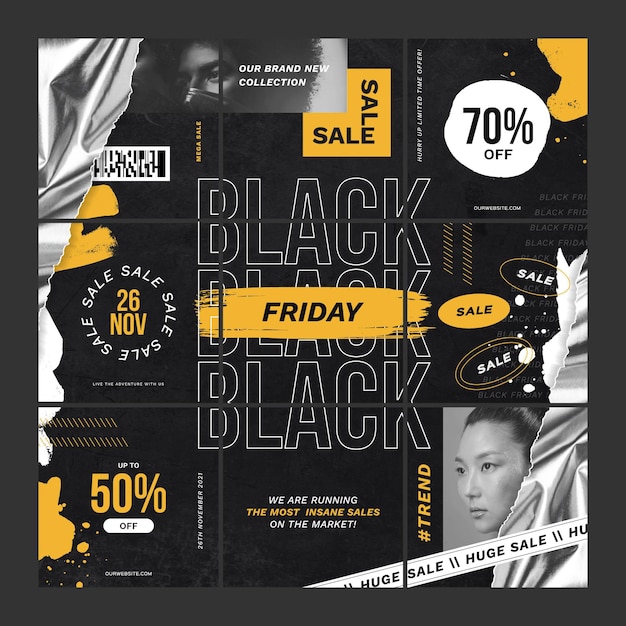 Free Vector black friday paper style ig posts