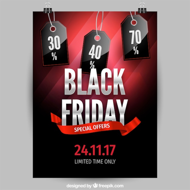 Free Vector black friday poster with realistic labels