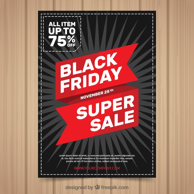 Free Vector black friday poster with red ribbon