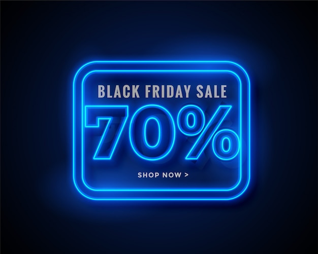 Black friday sale banner in blue glowing neon lights