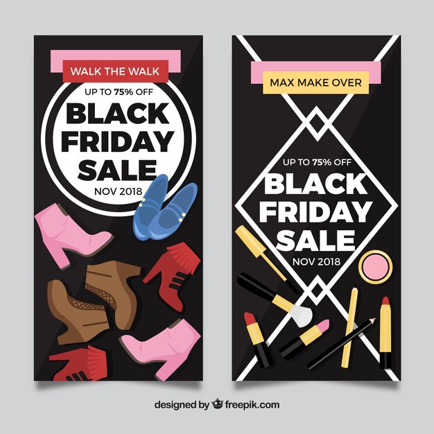 Black friday sale banners for shoes and cosmetics