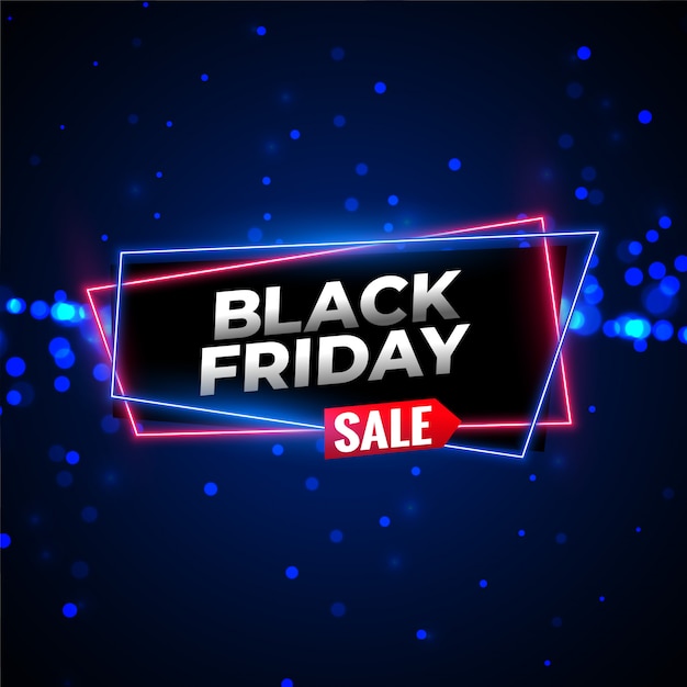 Black friday sale neon background with glowing particles