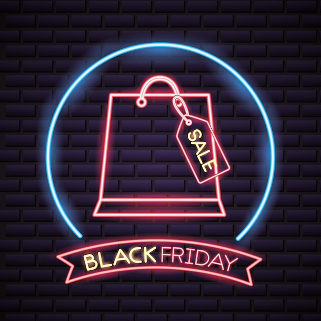 Black friday shopping sale in neon lights