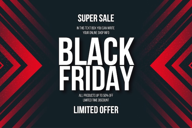 Free Vector black friday super sale banner with abstract red shapes background