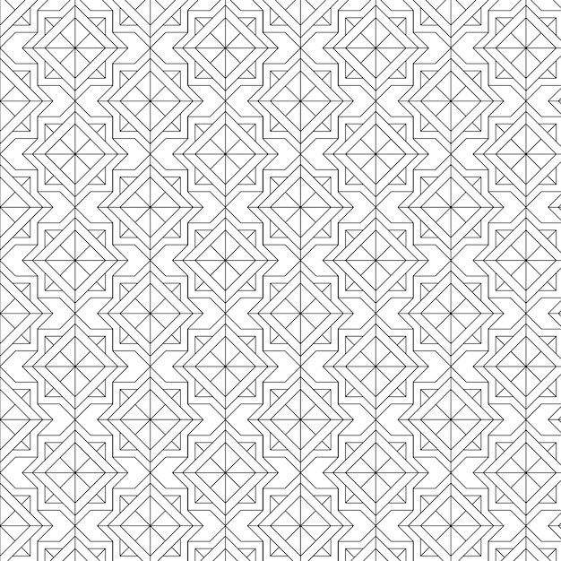 Black geometric seamless patterns set on a white background